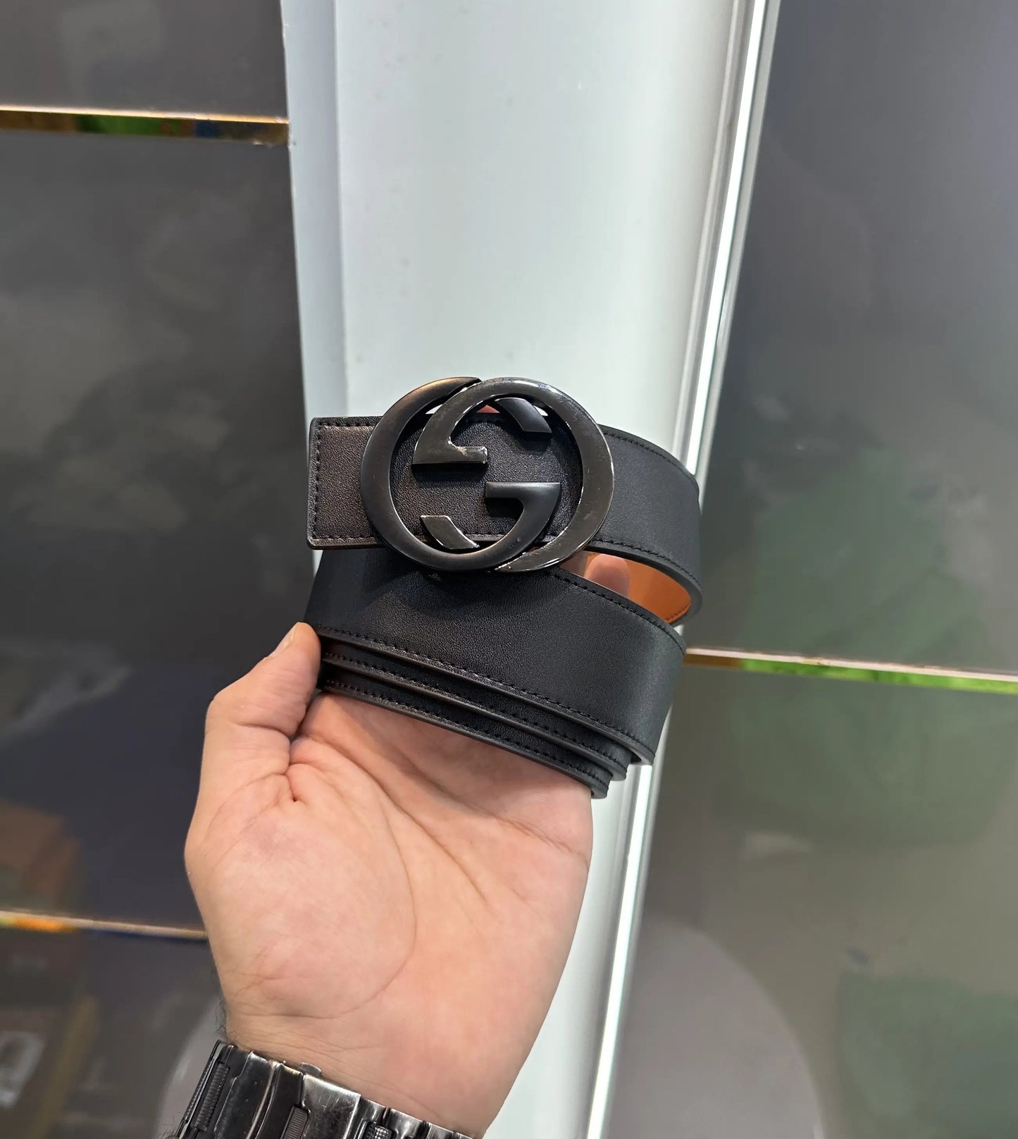 Gucc i Premium Reversible Imported Belt Grey Black g781