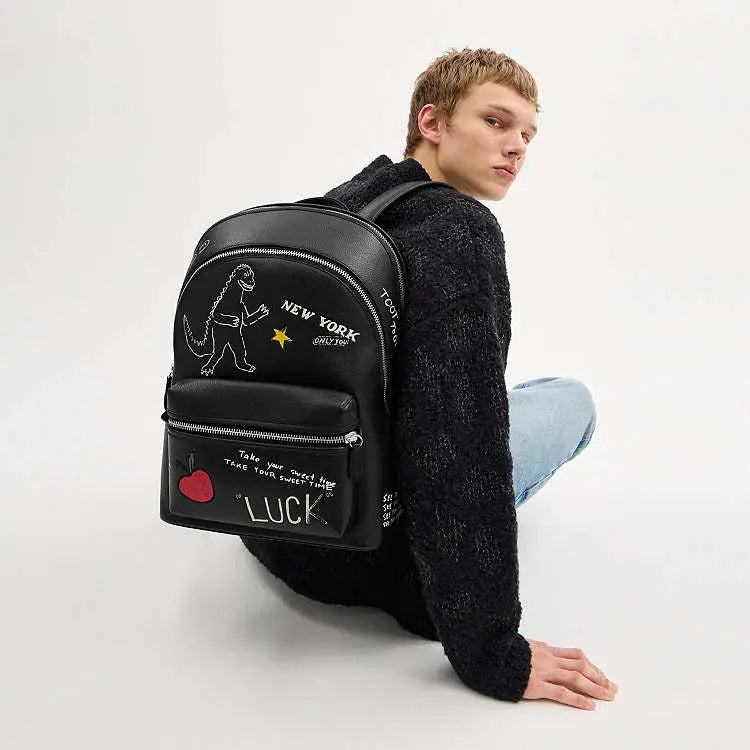 Coac h Black Sketch Print Luxury Imported BackPack