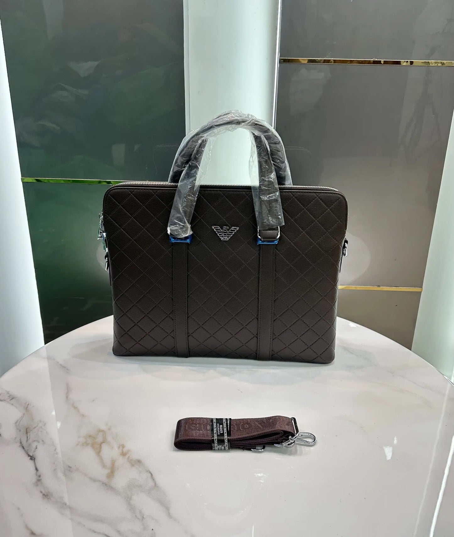 Giorgio Arman i Luxury Premium Imported Brown Laptop Bag With Side Zip Lock