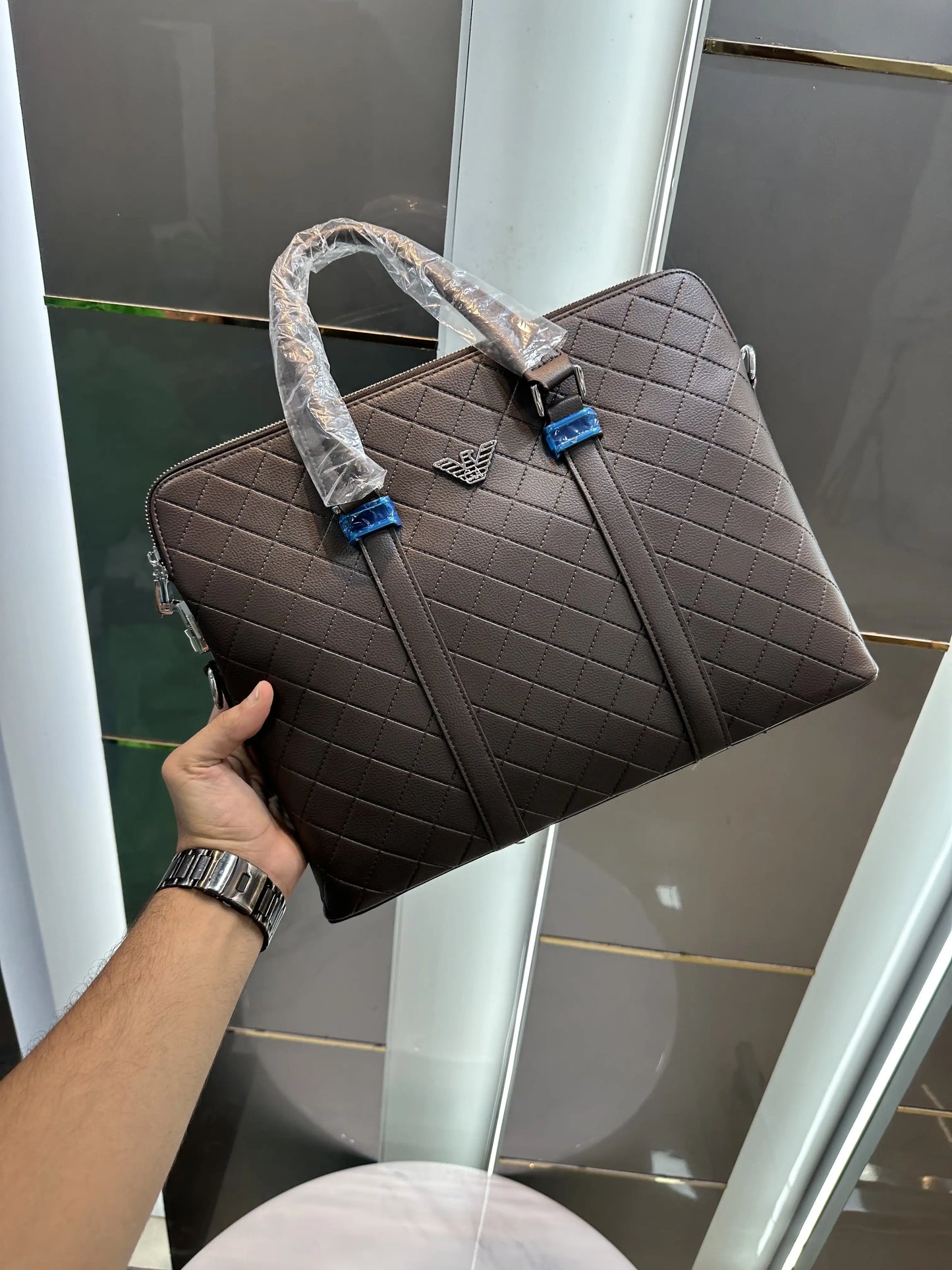 Giorgio Arman i Luxury Premium Imported Brown Laptop Bag With Side Zip Lock