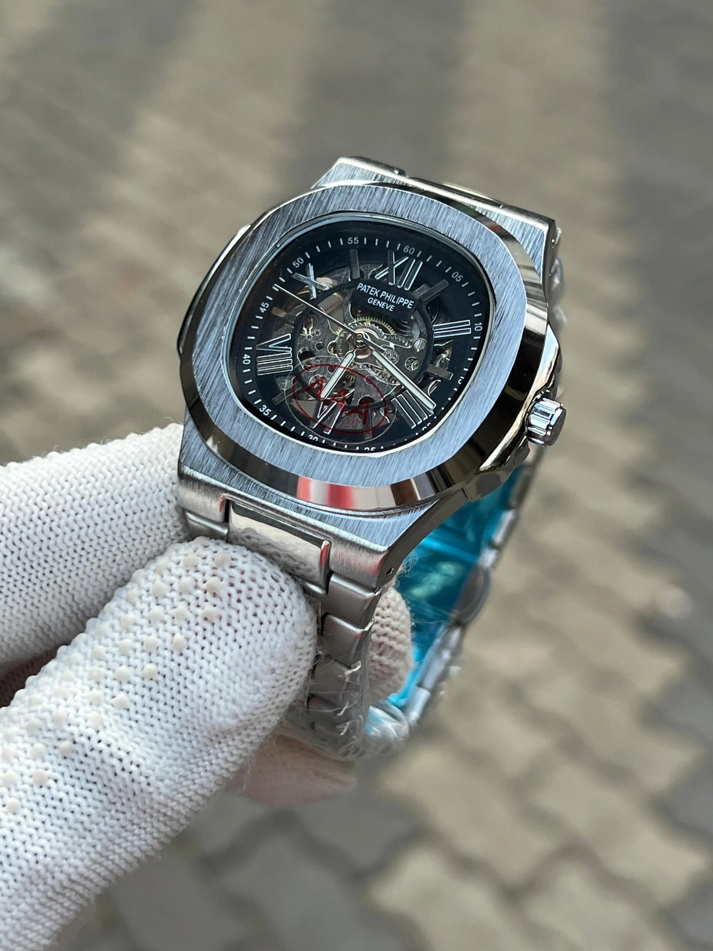 Patek Phillipe Skeleton Roman Silver Black