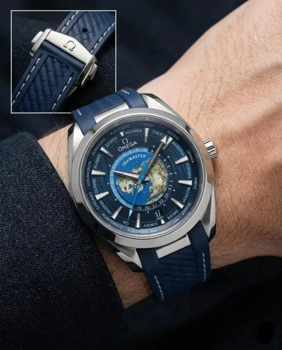 Omega Sea Master World Map Blue Back Open Quartz