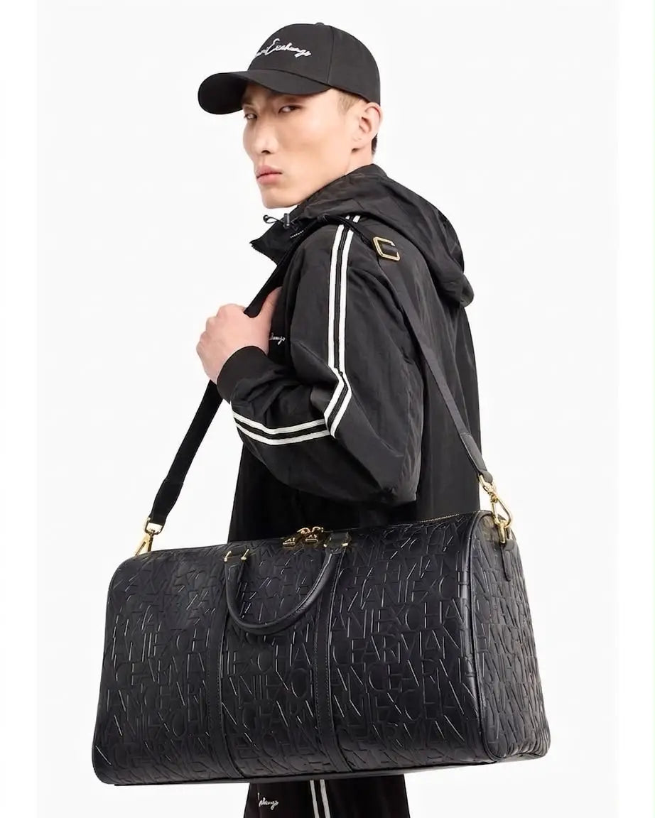 Armani Exchang e Black Monogram Luxury Imported Duffel Bag