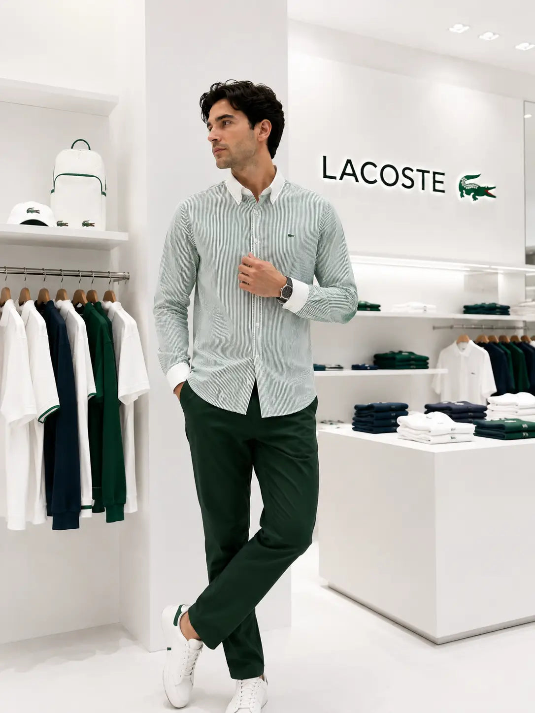 Lacost e Green  Embroidery Logo Premium Oxford Shirt
