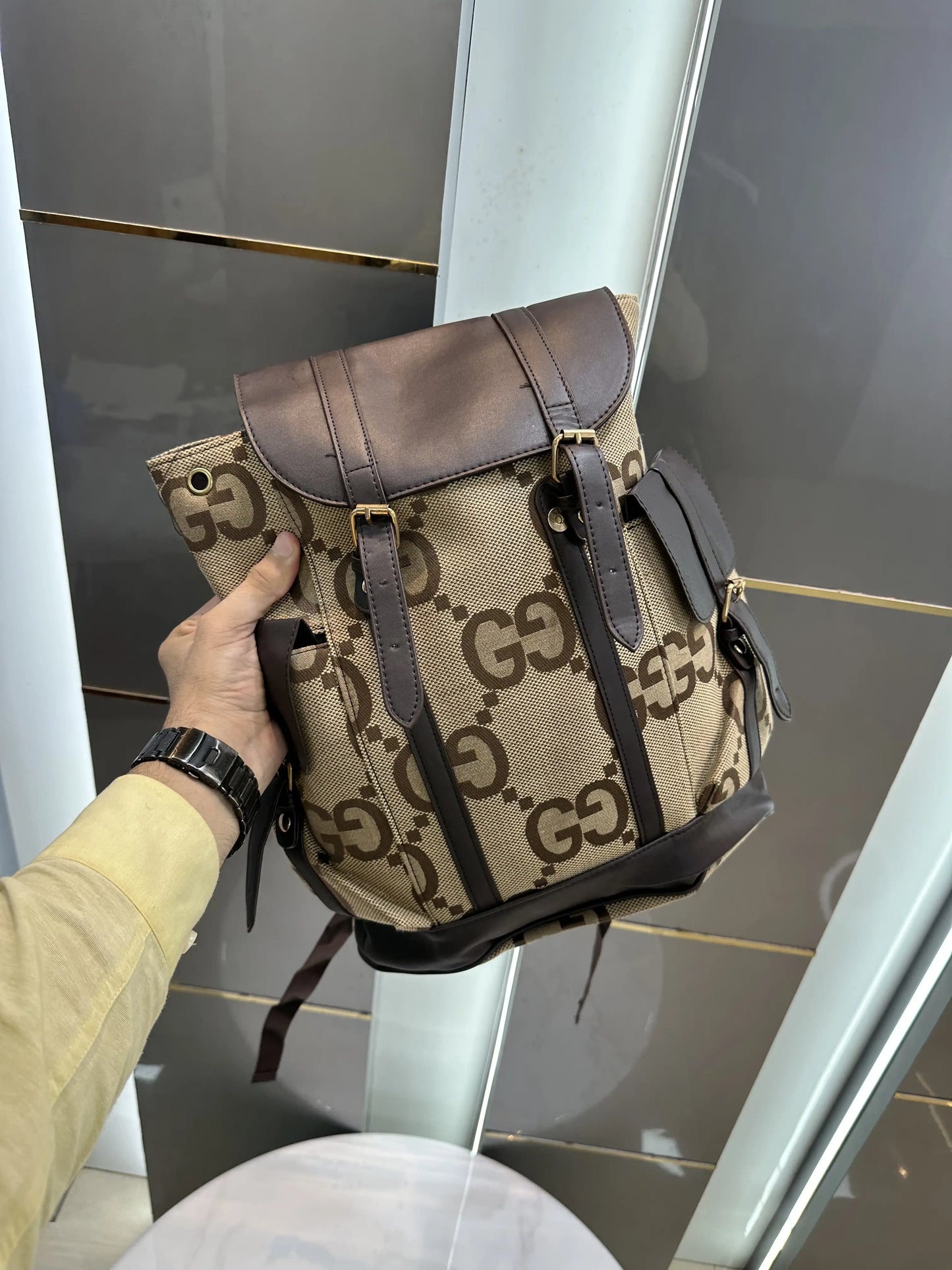Gucc i Canvas Imported BackPack Beige