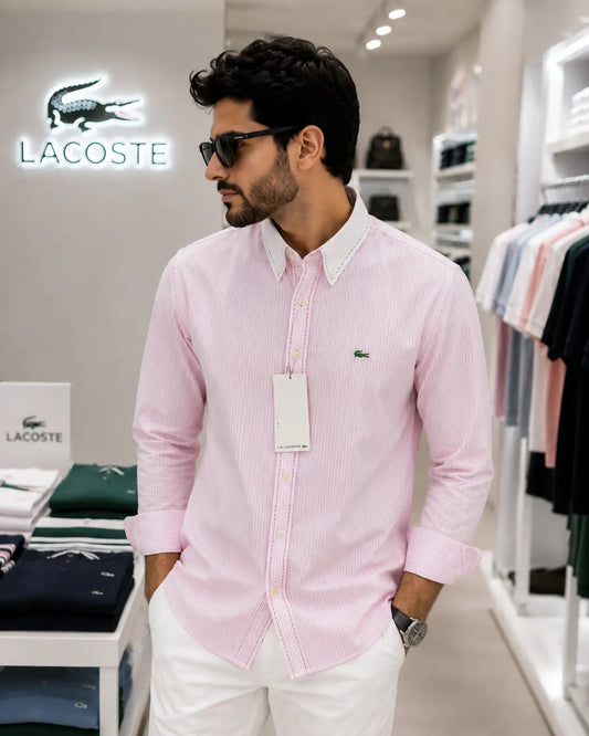Lacost e Pink Embroidery Logo Premium Oxford Shirt