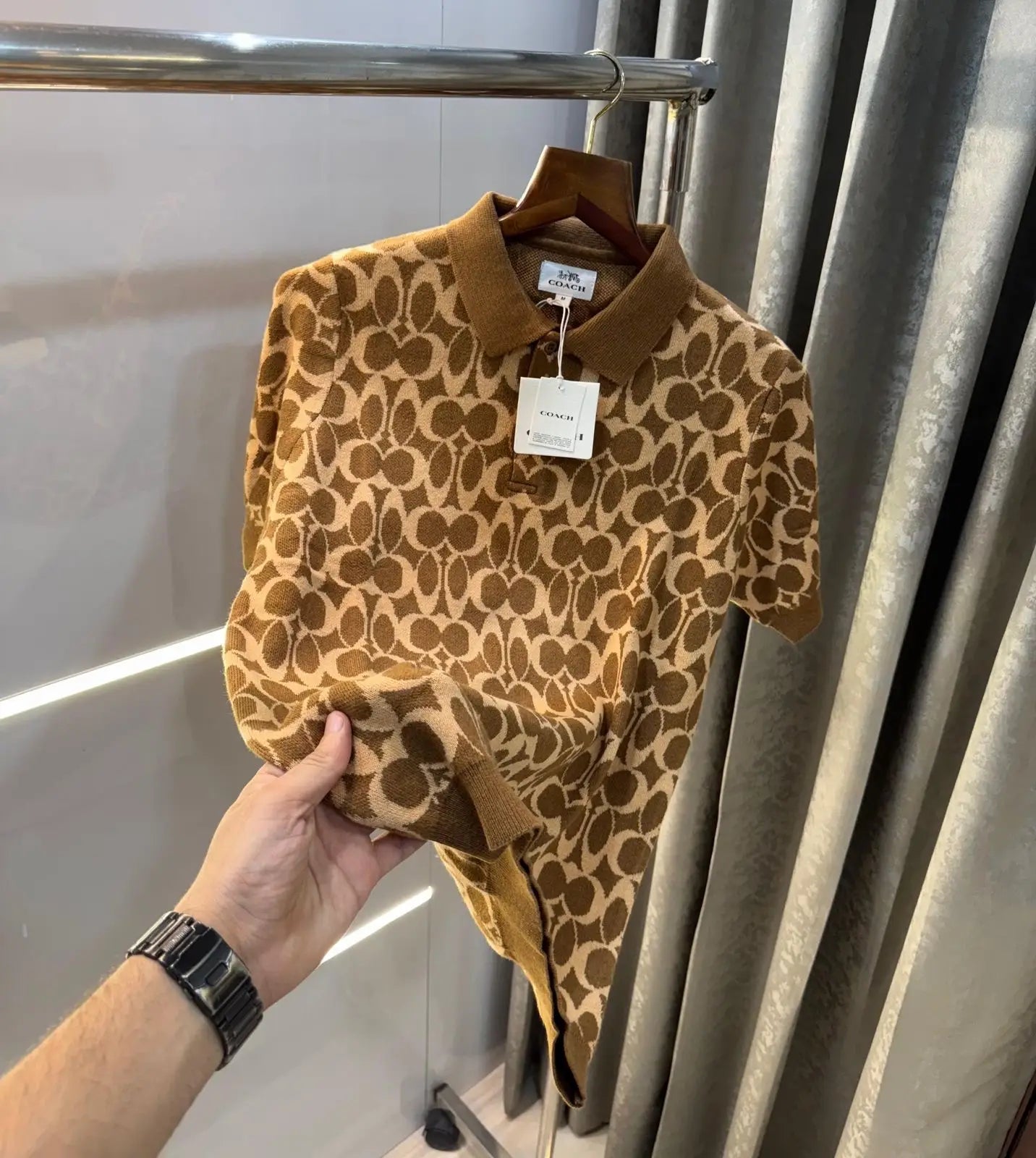 Coac h Beige Monogram Imported Polo T-Shirt
