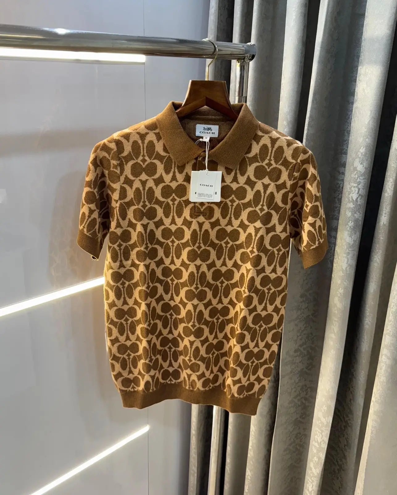 Coac h Beige Monogram Imported Polo T-Shirt