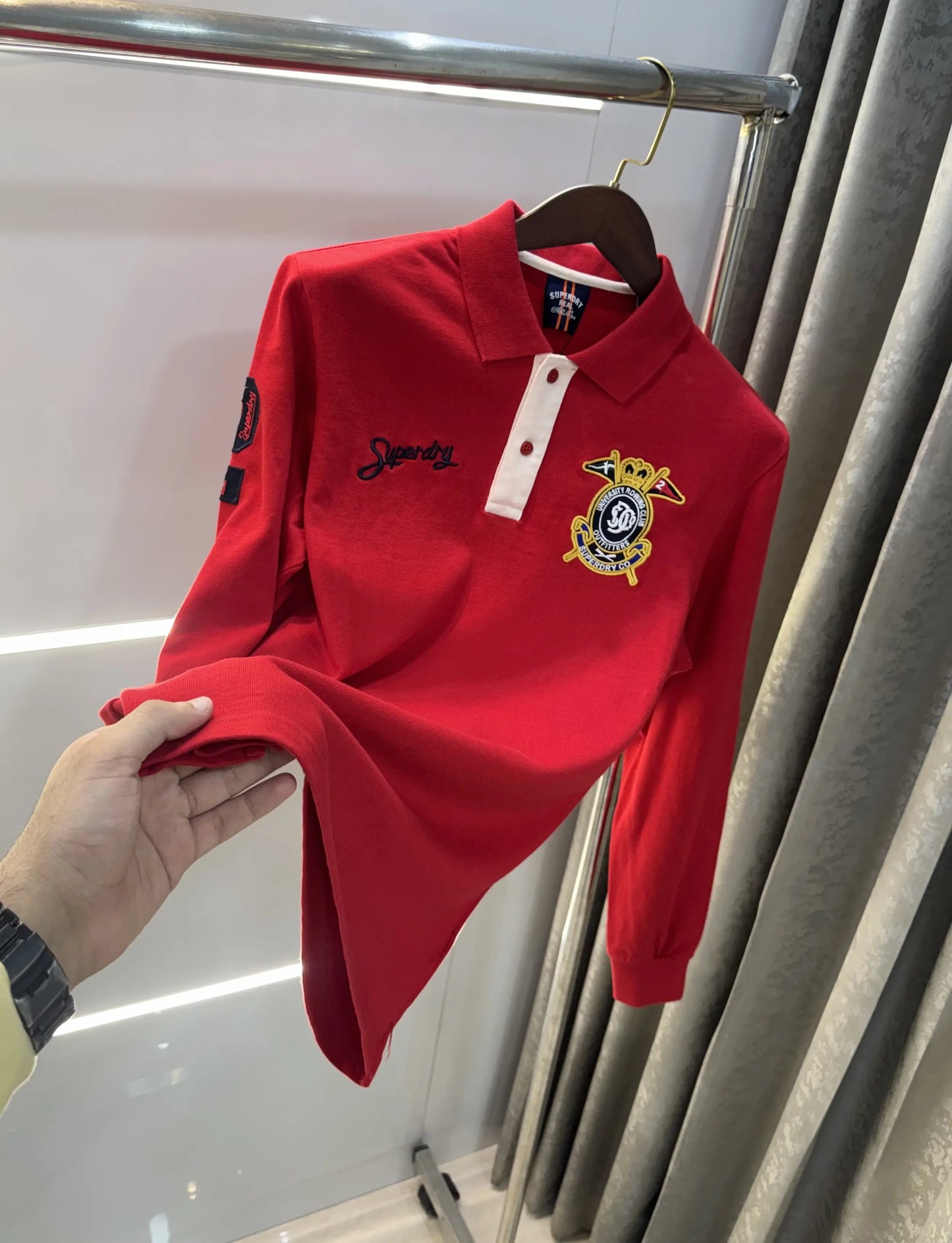 Superdr y Red Logo Work Premium Full Sleeve Polo T-Shirt