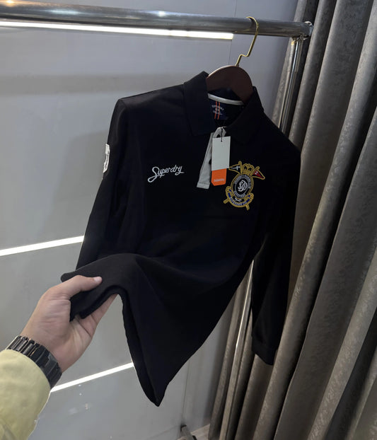 Superdr y Black Logo Work Premium Full Sleeve Polo T-Shirt