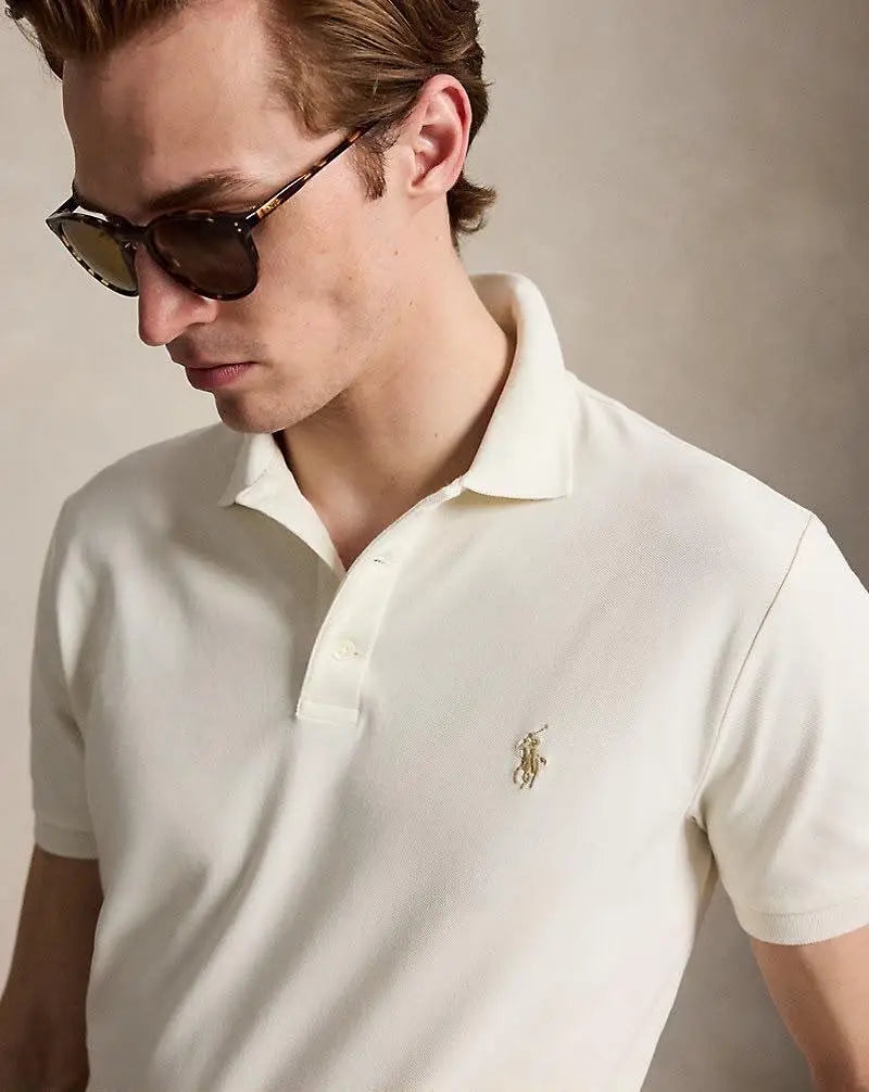 Ralph Lauren Cream Embroidery Logo Premium Classic Polo T-Shirt