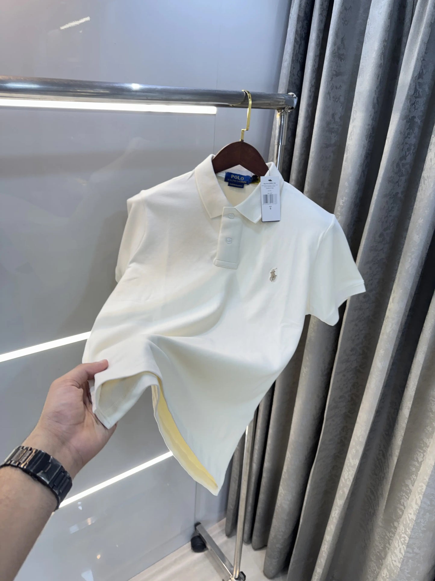 Ralph Lauren Cream Embroidery Logo Premium Classic Polo T-Shirt