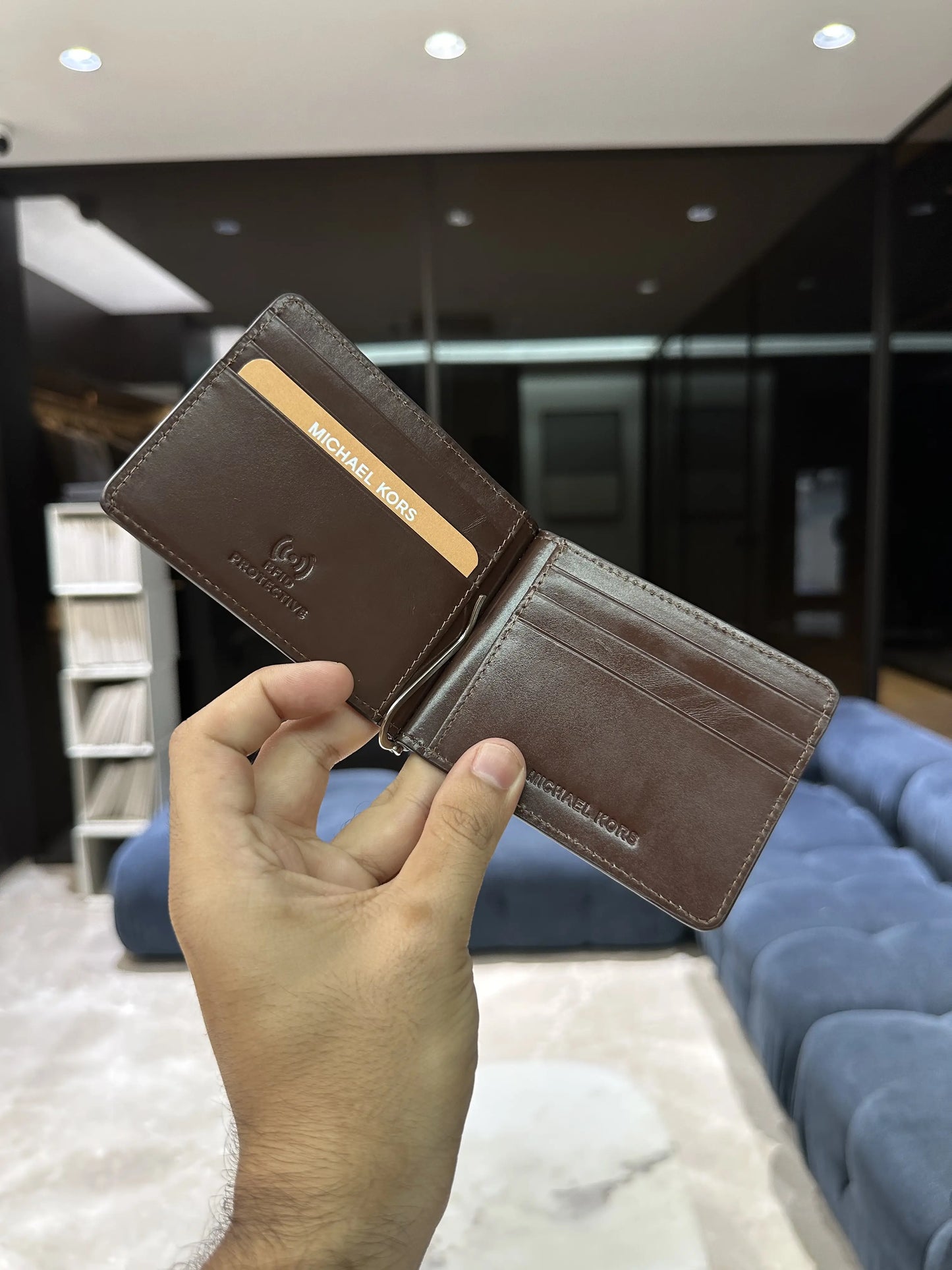 Michael Kor s Monogram Premium Money Clipper Brown With Box mk130
