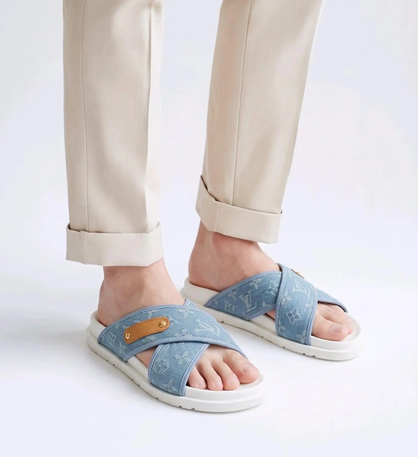 Louis_Vuitoon Cross Denim White Slide