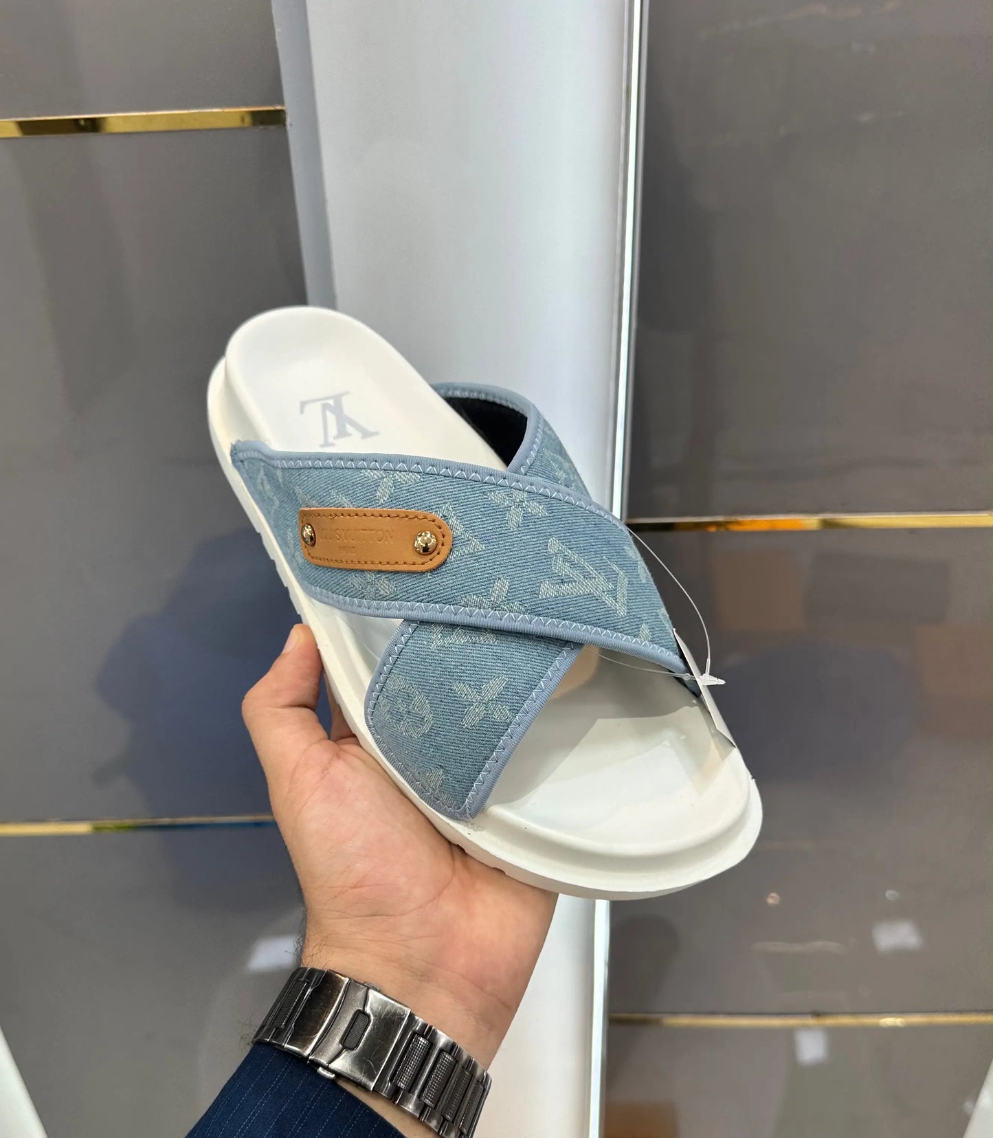 Louis_Vuitoon Cross Denim White Slide