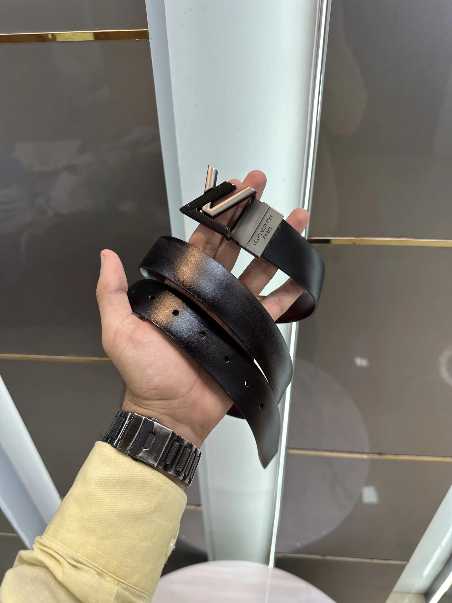 Louis Vuitto n Reversible Premium Imported Belt Grey Black lv166