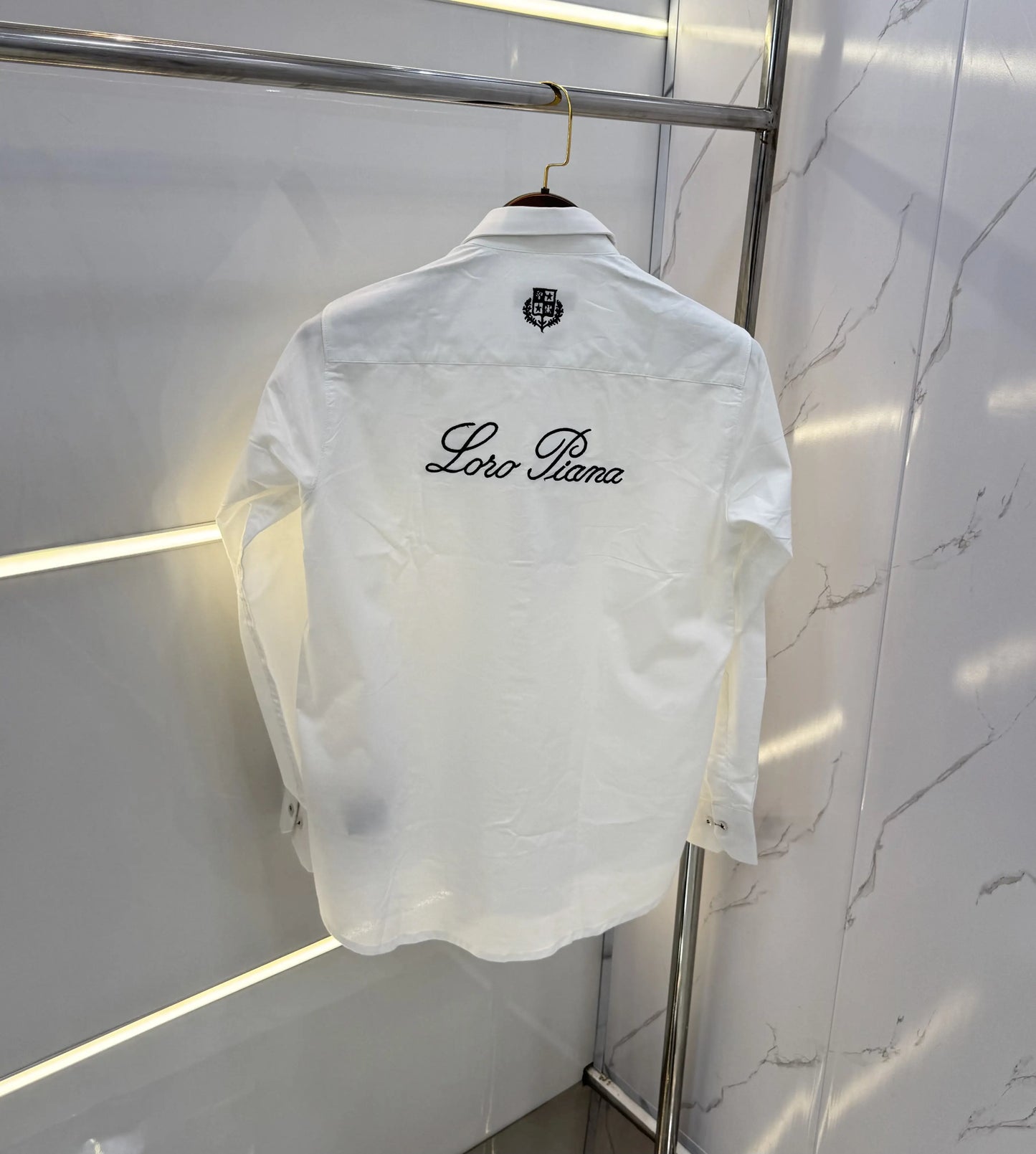 Loro Piana White Embroidery Logo Work Premium Shirt