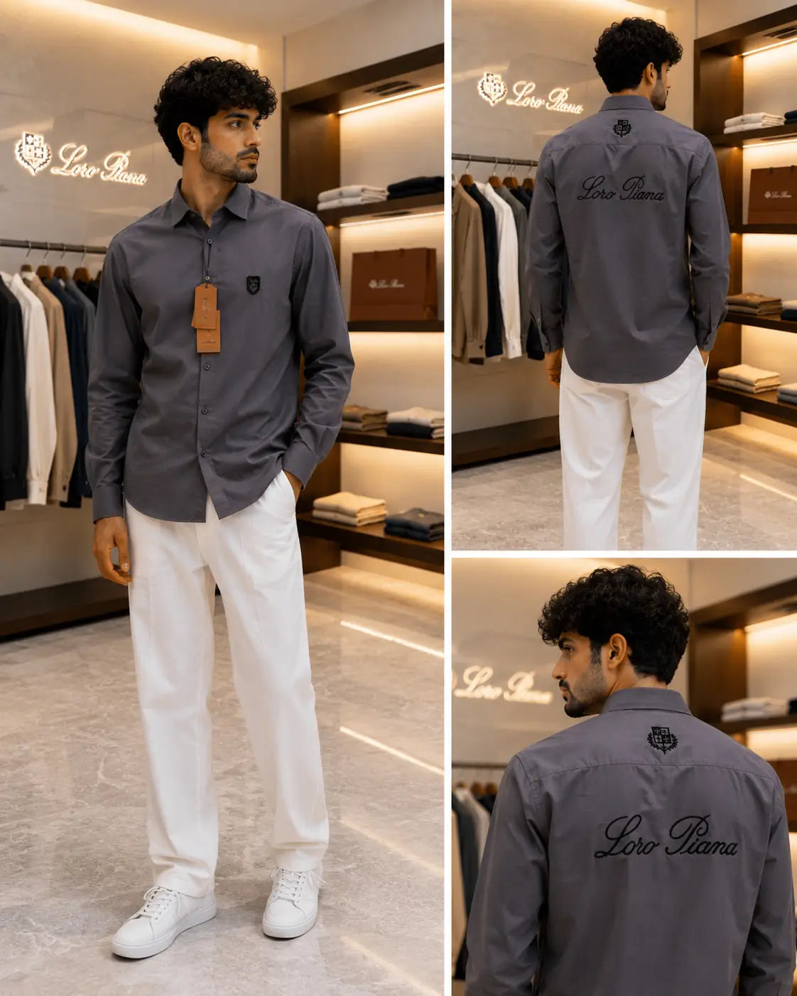 Loro Piana Grey Embroidery Logo Work Premium Shirt