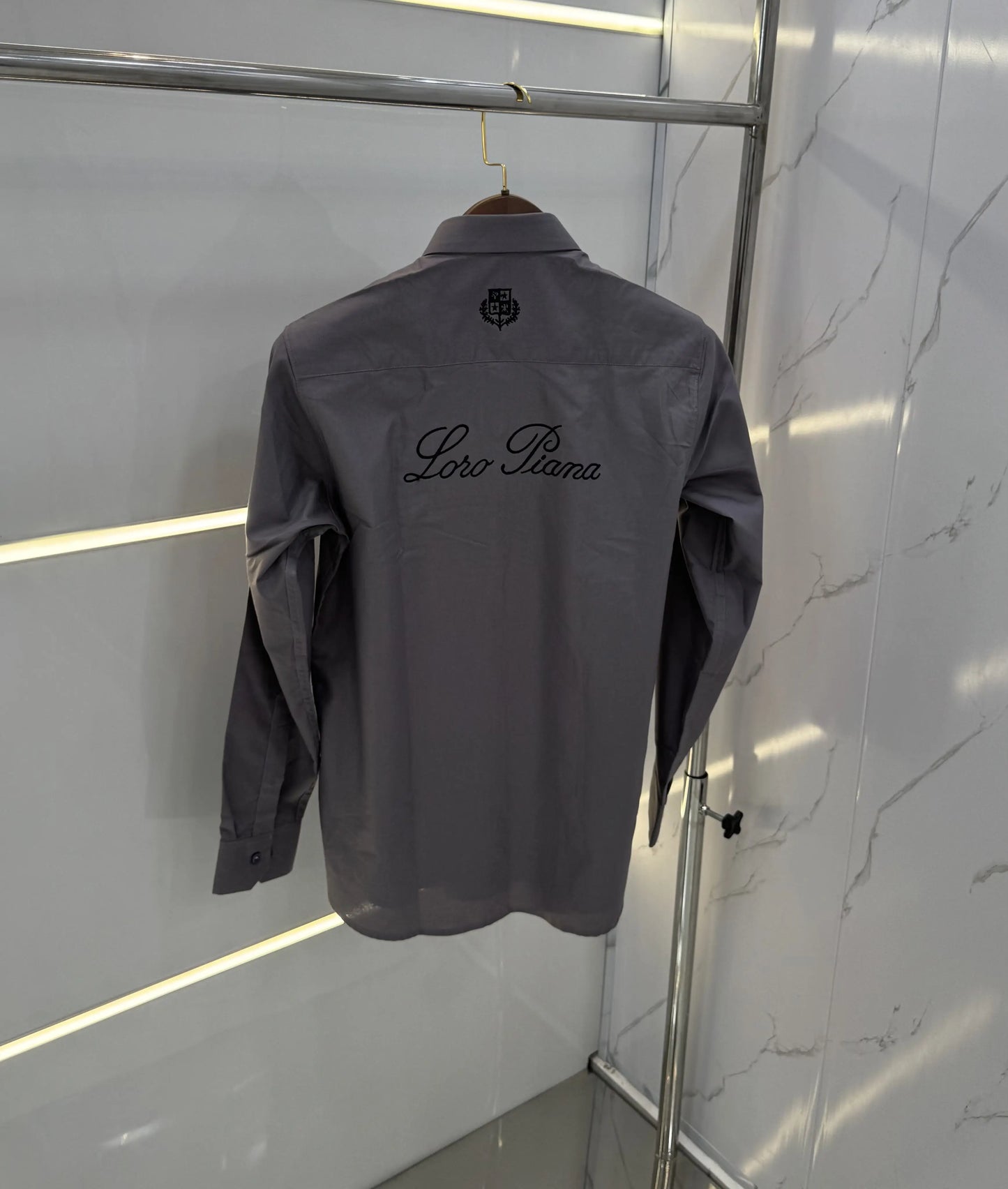Loro Piana Grey Embroidery Logo Work Premium Shirt