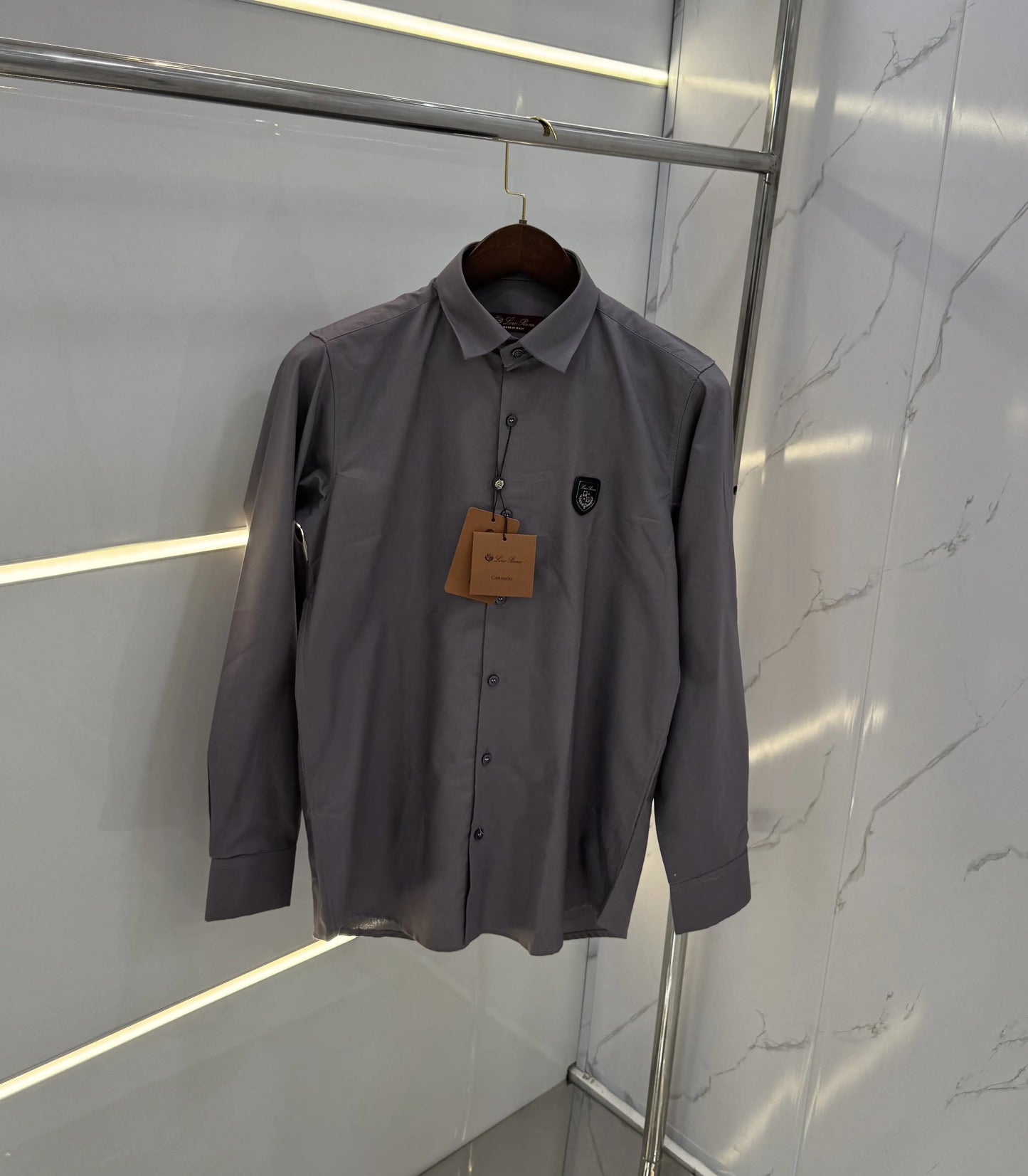 Loro Piana Grey Embroidery Logo Work Premium Shirt