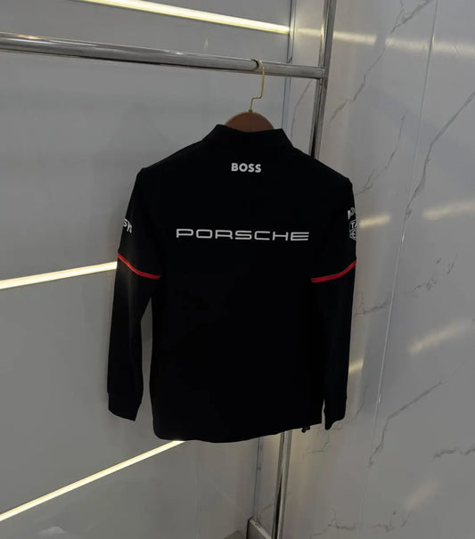 Hugo Boss Porsche Black Logo Work Premium Full Sleeve Polo T-Shirt