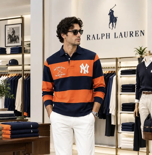 Ralph  Lauren Orange Logo Work Premium Full Sleeve Polo T-Shirt