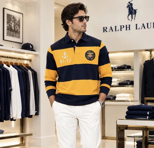 Ralph  Lauren Yellow Logo Work Premium Full Sleeve Polo T-Shirt