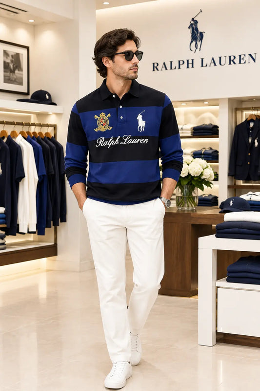 Ralph  Lauren Blue Logo Work Premium Full Sleeve Polo T-Shirt