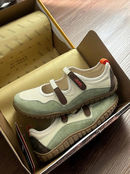 Jeep Outdoor Shoes Womens Low Top Cream Light Green For Girls D-2110