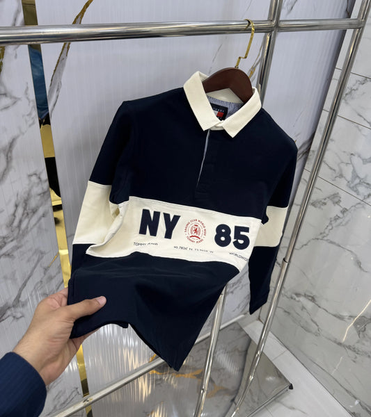 Tommy  Hilfiger Navy Blue Logo Work Premium Full Sleeve Polo T-Shirt