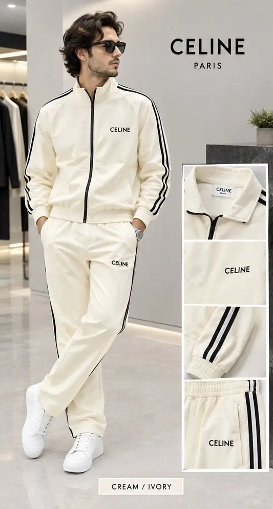 Celin e Cream Embroidery Logo Imported Tracksuit
