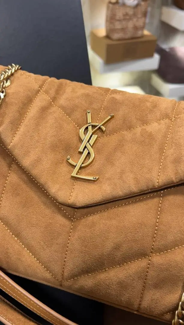 SAINT LAURENT Suede Calfskin Quilted Loulou Puffer Monogram Chain Satchel High End With 2 BOX HIGH Quality Dust Bag
