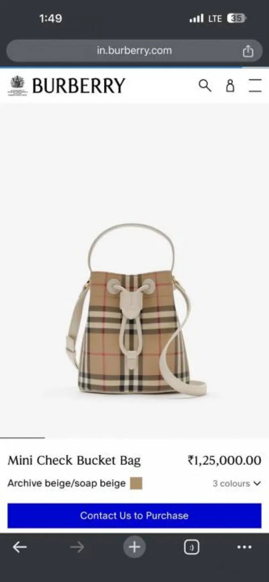 Burberrry Mini Check Bucket Bag Premium High End Quality With Original Box