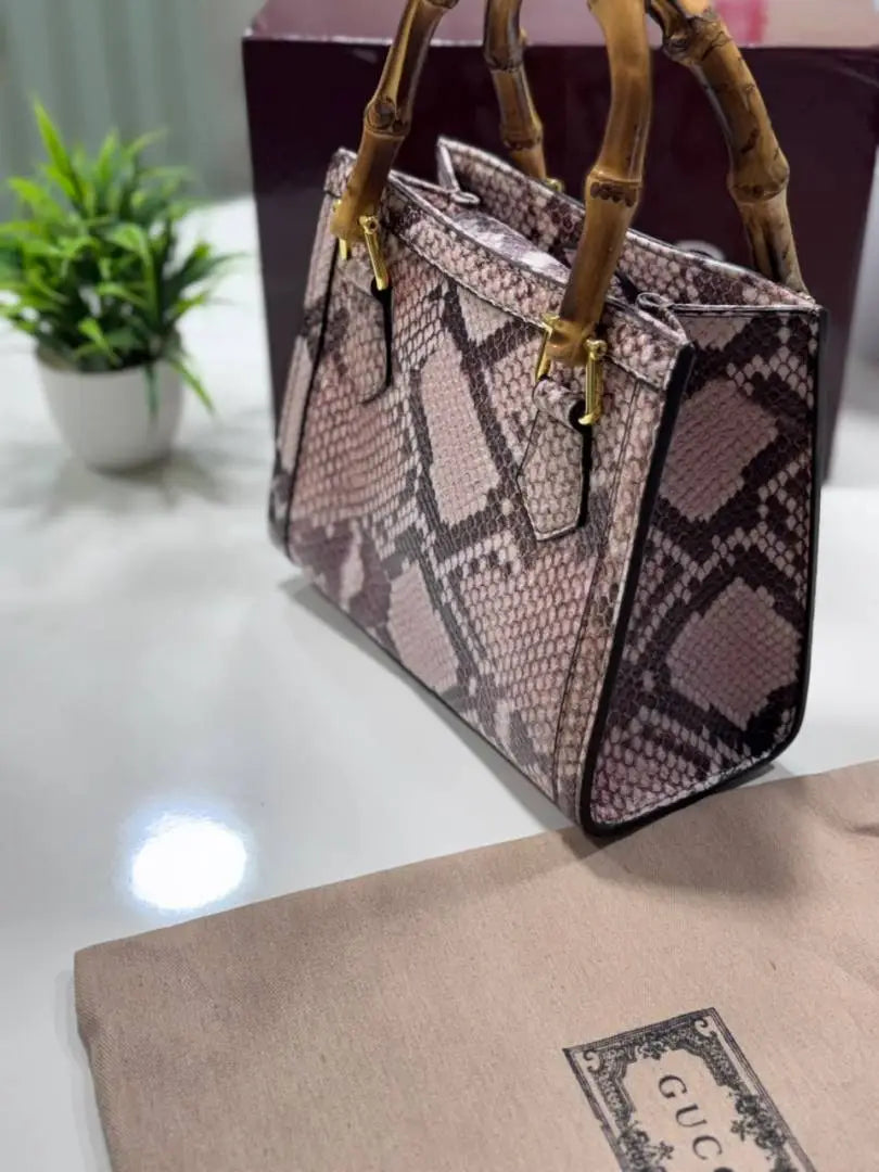 Guccci Diana python small tote bag With Original Box Extra Belt And Chain Charm High End Pink soft python leather