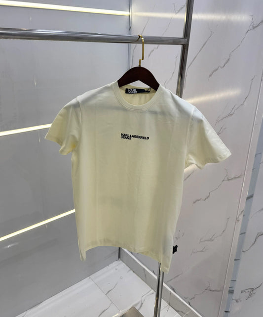 Kar l Lagerfeld Cream Logo Print Premium T-Shirt