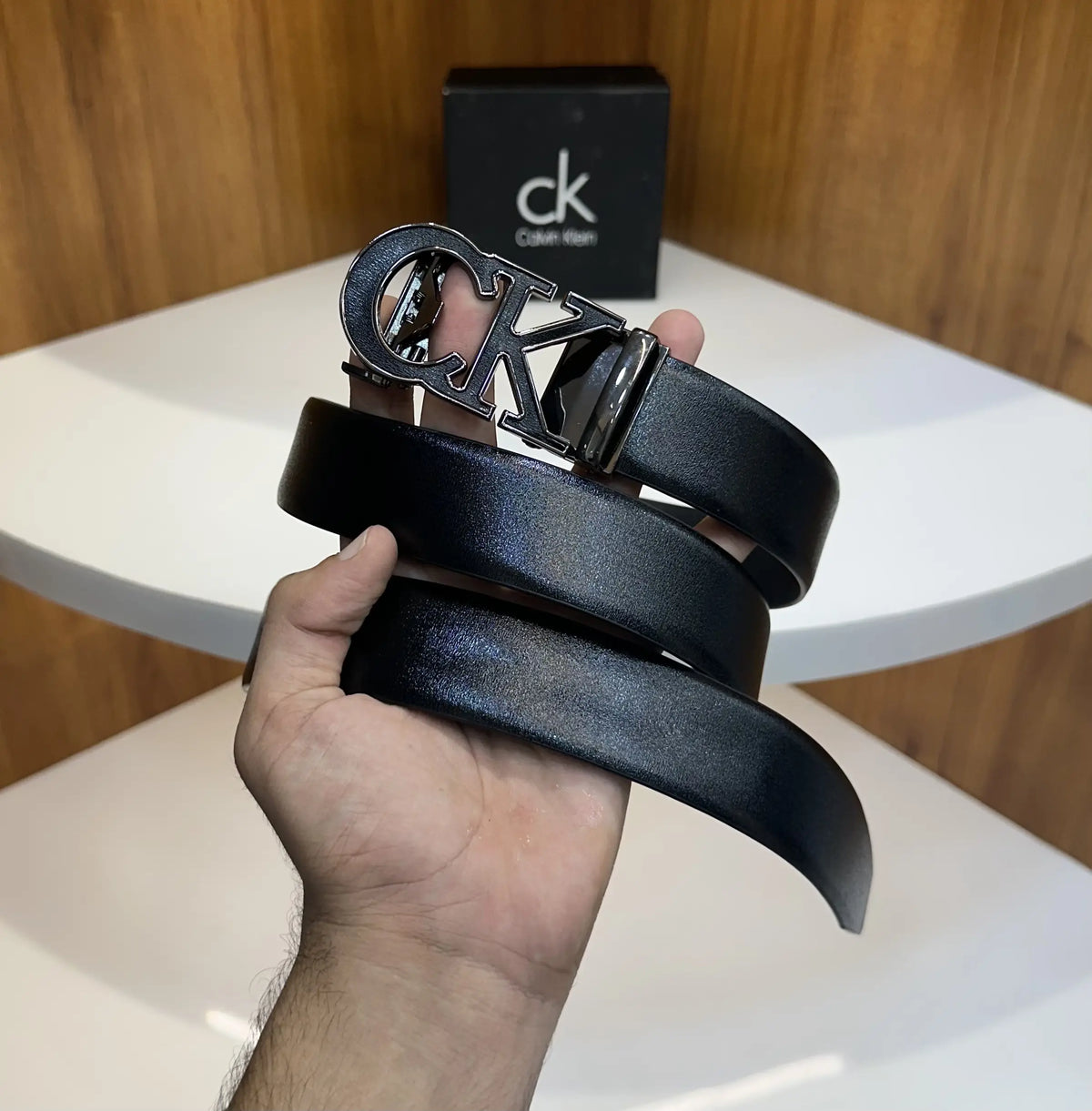 Calvin Klei n Premium Imported Belt Glossy Grey Black Autolock ck980