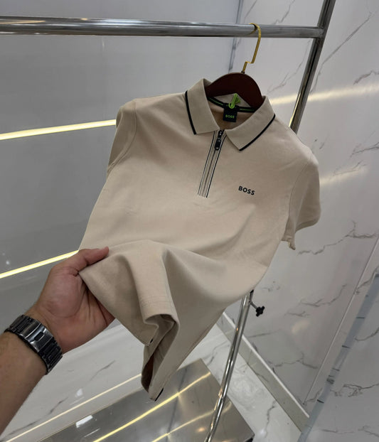 Hugo Bos s Beige Logo Work Premium Polo T-shirt