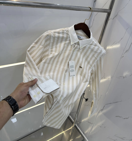 Lacost e Beige strips Embroidery Logo Premium Oxford Shirt