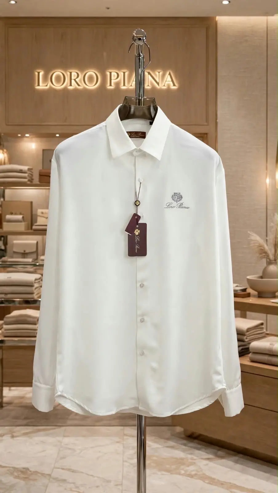 Loro Piana White Embroidery Logo Premium Shirt With Original Box