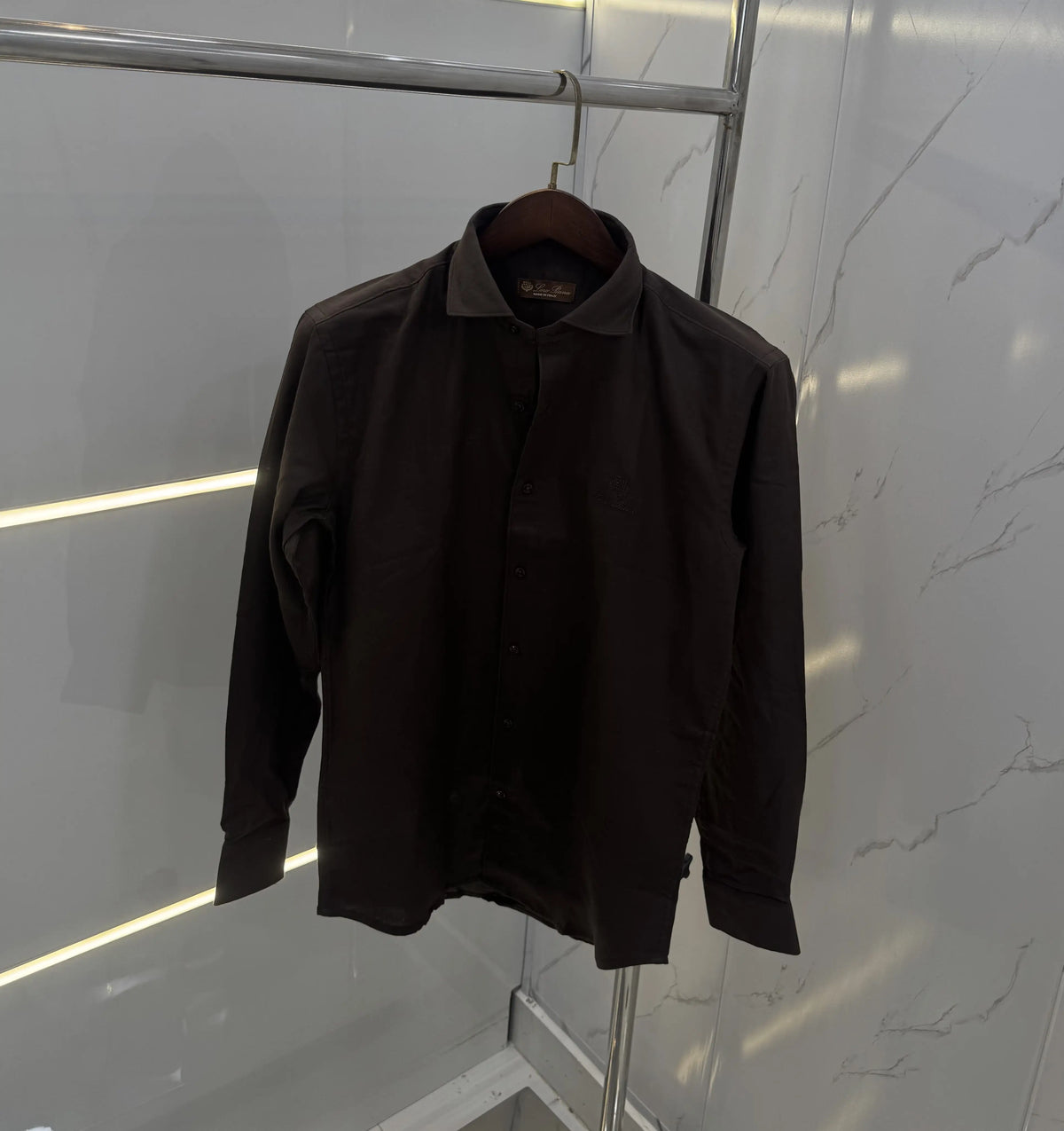 Loro Piana Brown Embroidery Logo Work Premium Shirt