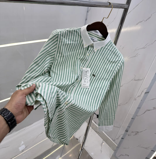 Lacost e dark Green Strips Embroidery Logo Premium Shirt