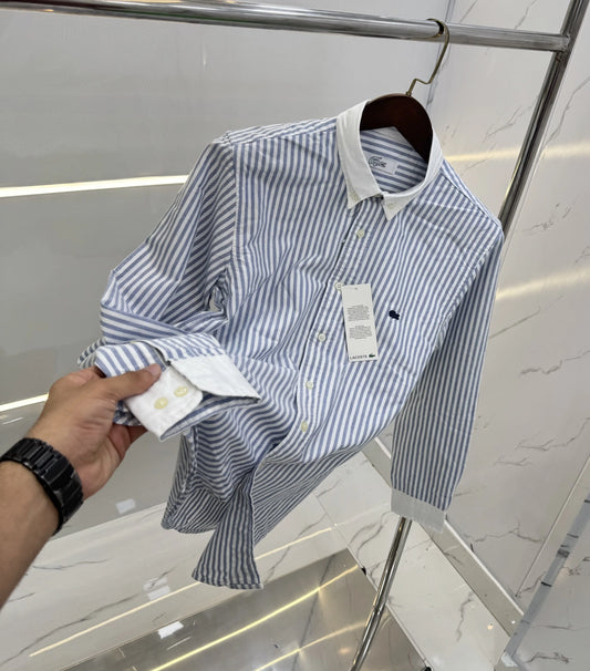 Lacost e Dark Blue Strips Embroidery Logo Premium Shirt