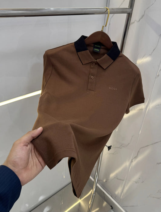 Hugo Bos s Brown Logo Work Premium Polo T-shirt