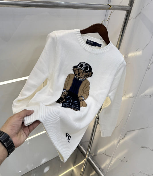 Ralph Laure.n White Teddy Edition Knitted Imported Pull Over