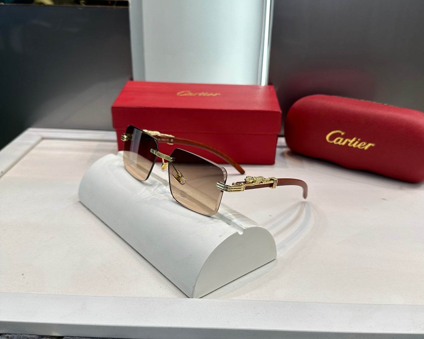 Cartier Brown Wooden Karan Aujla Limited Edition Luxury Shade With Original Packing
