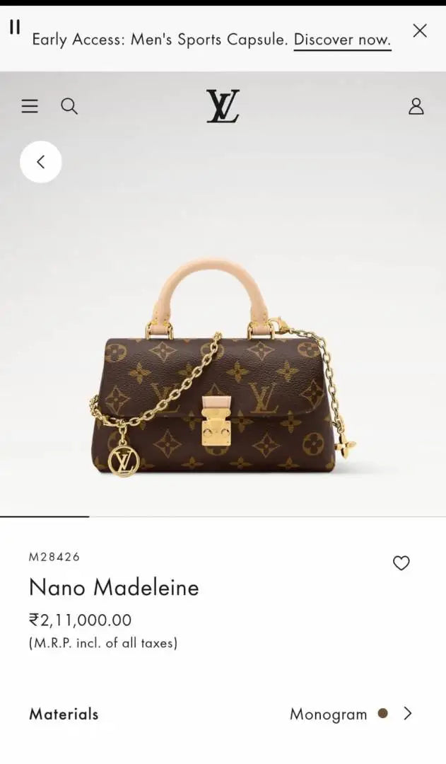 LoiusS Vuitton Nano Madeleine Monogram High End Quality With Orignal 2 Box And Charms And Chain