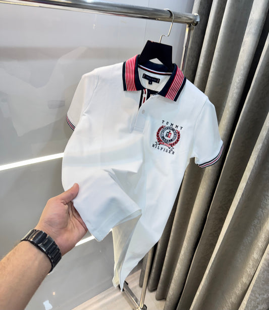 Tommy Hilfiger White Logo Work Premium Smart Fit Polo T-Shirt