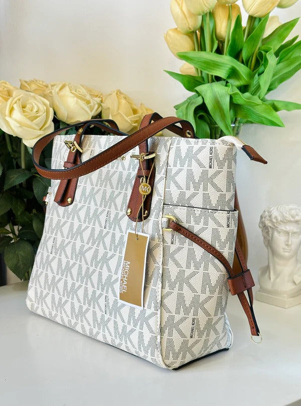 Michael Kors Voyager White Luxury Tote Bag Witth Side Pocket And Dust Bag