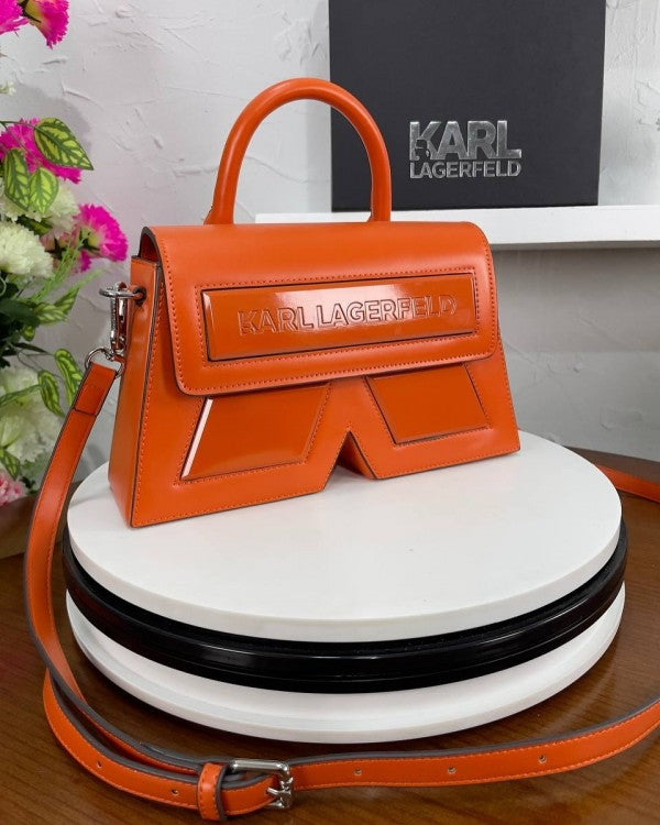 Karl Lagerfeld Orange K IKON Crossbody Shoulder Bag With Og Box & Dust Bag