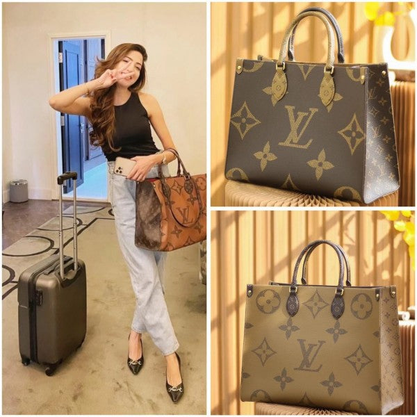 Louis Vuitton Brown On The Go Monogram And Monogram Reverse Premium Leather Tote Bag With Dust Bag